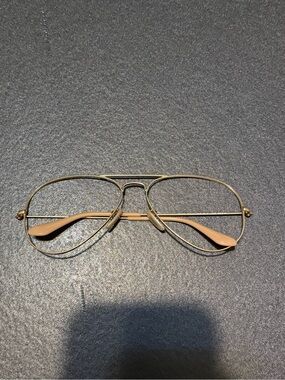 Ray-Ban Gold Aviator Glasses with Beige Temple Tips